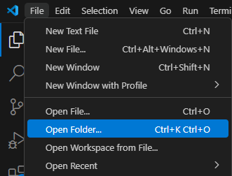 Open folder in Visual Studio Code